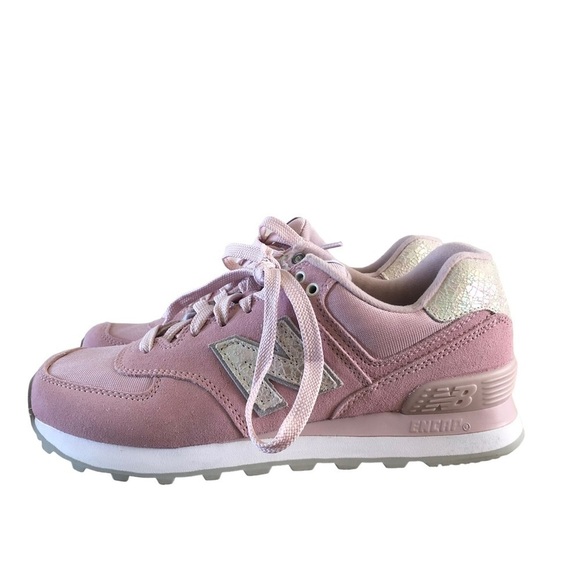 New Balance 574 Light Pink Shattered Pearl Lace Up Sneakers 6.5 - Picture 2 of 8